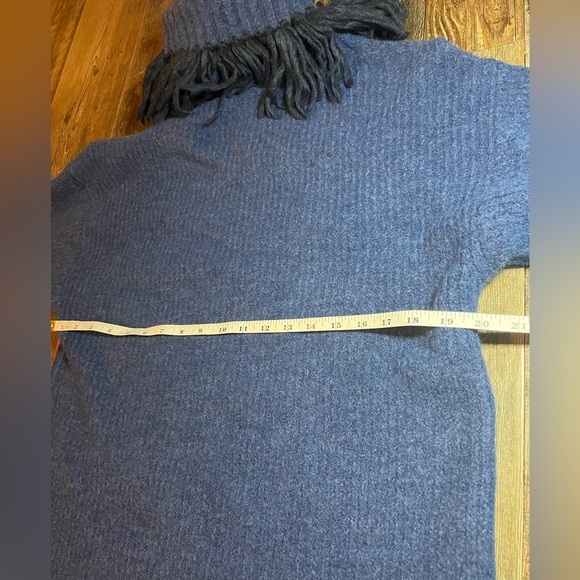 Something Navy Fringe Wool Turtleneck Sweater Dress in Navy Size Small NWT - Picture 7 of 8
